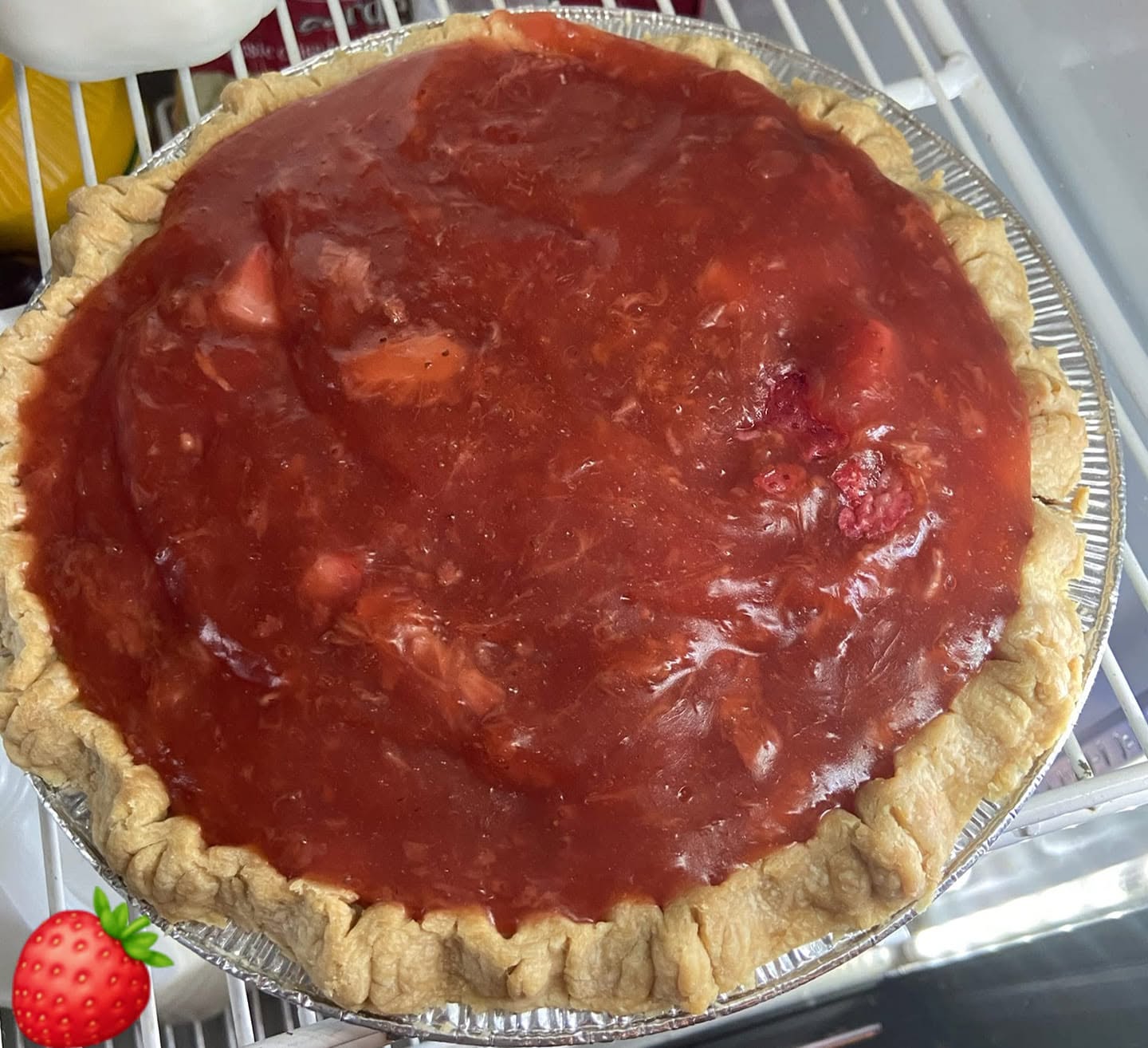 Bev's fresh homemade strawberry pie with flaky crust